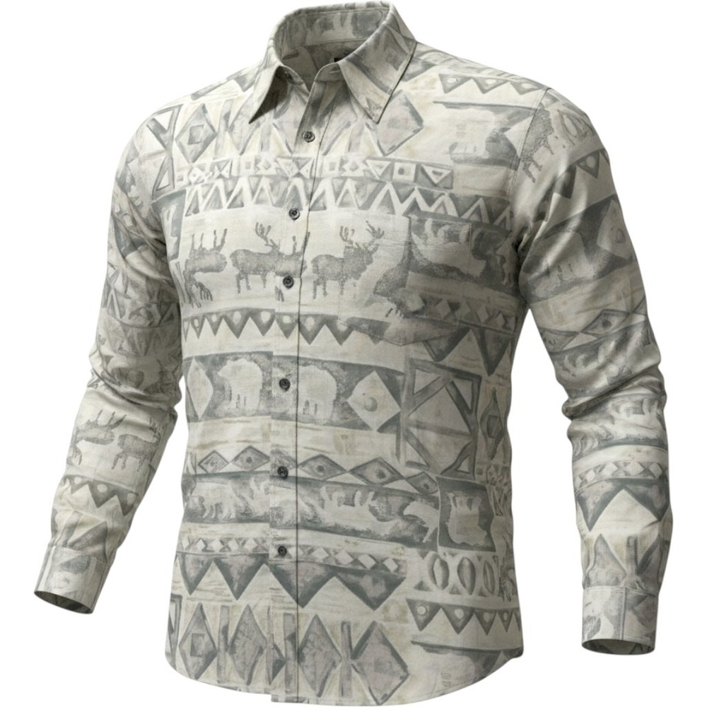 Reporter Shirt Men Sz‎ L Long Sleeve Button Front 90s Abstract Australia Vintage